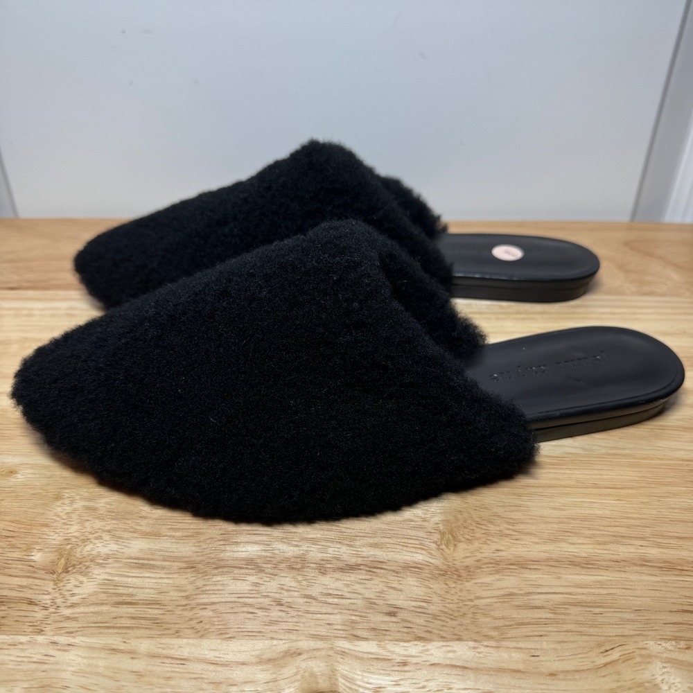 Jenni Kayne Shearling Mule Black Pointed Toe Slide Flat Made in Italy Size 38